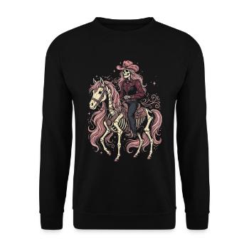 Skelett-Cowgirl im Rosé-Stil - Unisex Pullover - Schwarz - Vorne - Alina (178cm) & Michal (187cm)