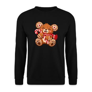Weihnachtsbär mit Zuckerstange - Unisex Pullover - Schwarz - Vorne - Alina (178cm) & Michal (187cm)