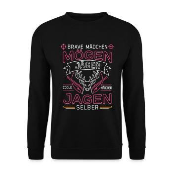 Jägerinnen Coole Mädchen Jagd - Unisex Pullover - Schwarz - Vorne - Alina (178cm) & Michal (187cm)