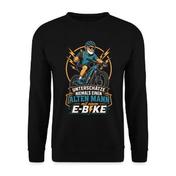 E-Bike Spruch alter Mann Geschenk - Unisex Pullover - Schwarz - Vorne - Alina (178cm) & Michal (187cm)