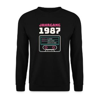 Jahrgang 1987 Kassette - Unisex Pullover - Schwarz - Vorne - Alina (178cm) & Michal (187cm)