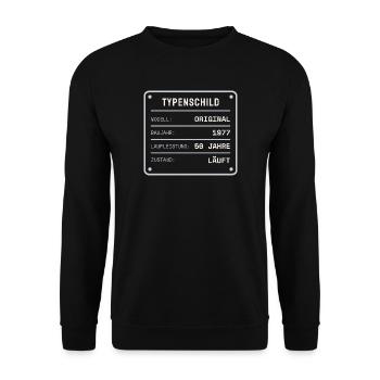 Baujahr 1977 Typenschild - Unisex Pullover - Schwarz - Vorne - Alina (178cm) & Michal (187cm)