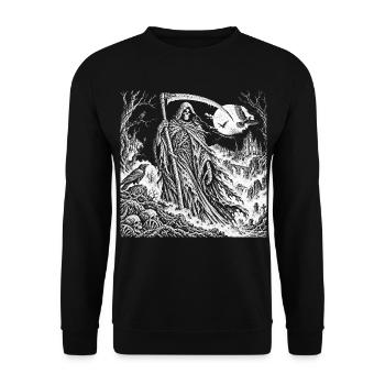 Gevatter Tod – Der düstere Schnitter im Mondlicht - Unisex Pullover - Schwarz - Vorne - Alina (178cm) & Michal (187cm)