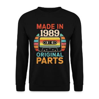 1989 Geburtstag Original 80er 90er Kassettenband Retro - Unisex Pullover - Schwarz - Vorne - Alina (178cm) & Michal (187cm)