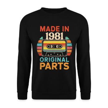 1981 Geburtstag Original 90er 80er Retro-Kassette - Unisex Pullover - Schwarz - Vorne - Alina (178cm) & Michal (187cm)