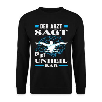 Schwimmsport Schwimmer Spruch Geschenk - Unisex Pullover - Schwarz - Vorne - Alina (178cm) & Michal (187cm)