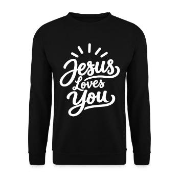 Jesus liebt dich christlicher Glaube - Unisex Pullover - Schwarz - Vorne - Alina (178cm) & Michal (187cm)