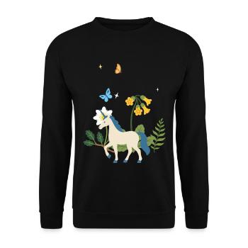 Einhorn Blumen Kinder Fantasieillustration - Unisex Pullover - Schwarz - Vorne - Alina (178cm) & Michal (187cm)