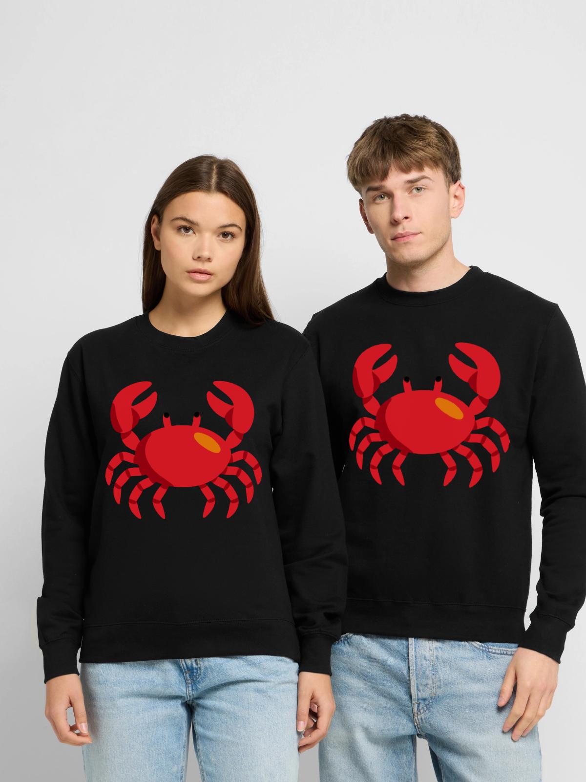 Krabbe Meerestiere Geschenkidee Illustration - Unisex Pullover - Schwarz - Vorne - Alina (178cm) & Michal (187cm)