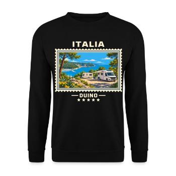 Italien Duino Camping Vintage Reisemarke - Unisex Pullover - Schwarz - Vorne - Alina (178cm) & Michal (187cm)