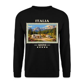 Italien Sexten Camping Vintage Reisemarke - Unisex Pullover - Schwarz - Vorne - Alina (178cm) & Michal (187cm)