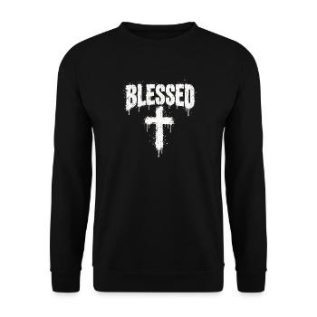 Gesegnetes Kreuz Graffiti - Unisex Pullover - Schwarz - Vorne - Alina (178cm) & Michal (187cm)
