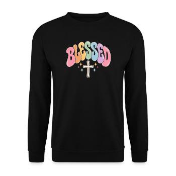 Pastell Kreuz Segensdesign - Unisex Pullover - Schwarz - Vorne - Alina (178cm) & Michal (187cm)