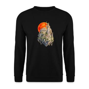 Roter Mond in Athen | Aquarellmalerei Stil - Unisex Pullover - Schwarz - Vorne - Alina (178cm) & Michal (187cm)