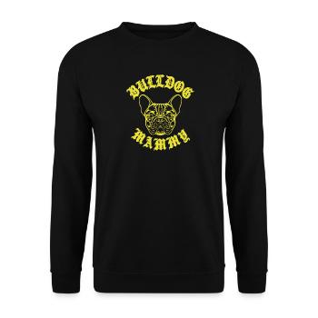 Bulldog Mama Gelbe Linien-Kunst - Unisex Pullover - Schwarz - Vorne - Alina (178cm) & Michal (187cm)