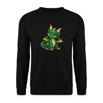 Süßes grünes Drachenbaby mit goldenen Hörnern - Unisex Pullover - Schwarz - Vorne - Alina (178cm) & Michal (187cm)
