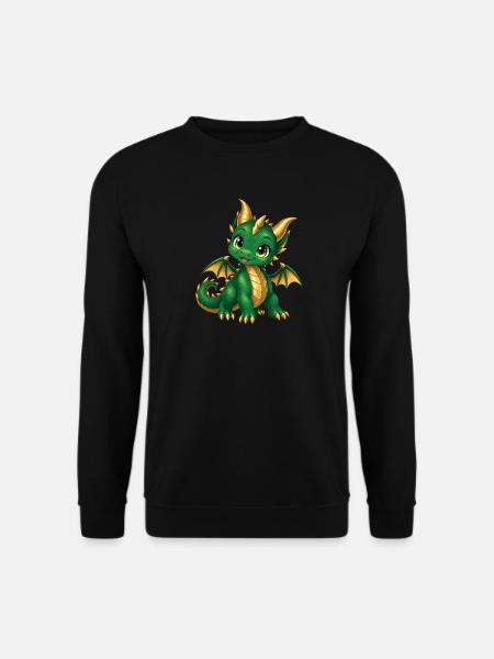 Süßes grünes Drachenbaby mit goldenen Hörnern - Unisex Pullover - Schwarz