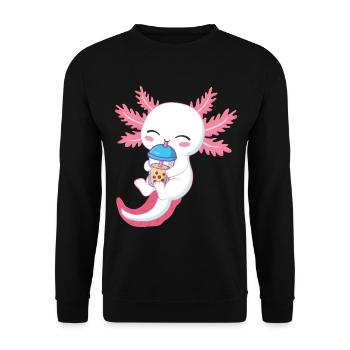 Axolotl, Der Bubble Tea Und Kekse Genießt - Unisex Pullover - Schwarz - Vorne - Alina (178cm) & Michal (187cm)