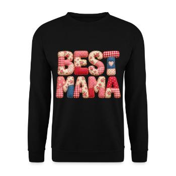 Best Mama – 3D Patchwork Print Muttertagsdesign - Unisex Pullover - Schwarz - Vorne - Alina (178cm) & Michal (187cm)
