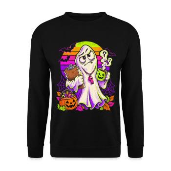 Halloween Geist Pausenaufsicht Lehrkraft - Unisex Pullover - Schwarz - Vorne - Alina (178cm) & Michal (187cm)