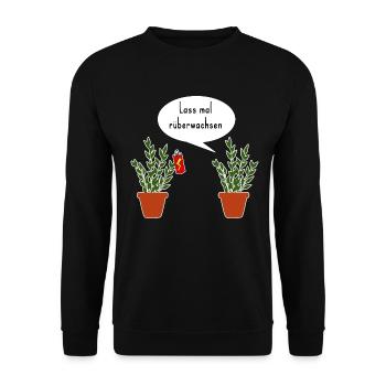 Lustige Pflanzen lass mal rüberwachsen Spruch - Unisex Pullover - Schwarz - Vorne - Alina (178cm) & Michal (187cm)