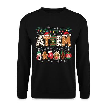 Weihnachten ATSEM Kindergarten Abschlussparty - Unisex Pullover - Schwarz - Vorne - Alina (178cm) & Michal (187cm)