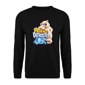 Patience: Defrosted | cooler Eisbär | Cartoon - Unisex Pullover - Schwarz - Vorne - Alina (178cm) & Michal (187cm)