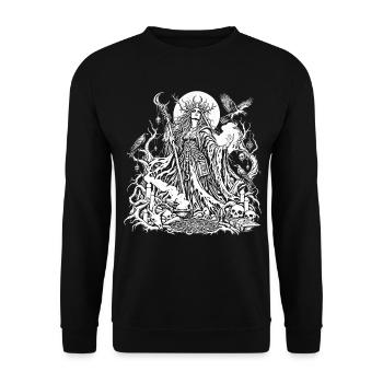Hexe im Mondschein – Dunkle Magie - Unisex Pullover - Schwarz - Vorne - Alina (178cm) & Michal (187cm)