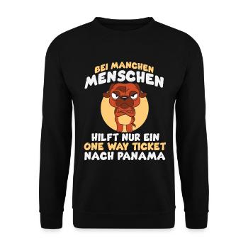 Bei manchen Menschen – Panama Ticket Hund - Unisex Pullover - Schwarz - Vorne - Alina (178cm) & Michal (187cm)