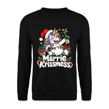 Merry Christmas Einhorn Weihnachten - Unisex Pullover - Schwarz - Vorne - Alina (178cm) & Michal (187cm)