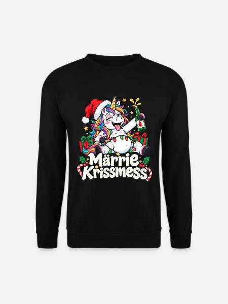 Merry Christmas Einhorn Weihnachten - Unisex Pullover - Schwarz