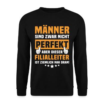 Lustige Filialleiter Sprüche - Unisex Pullover - Schwarz - Vorne - Alina (178cm) & Michal (187cm)