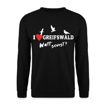 I Love Greifswald Ich Liebe Greifswald - Unisex Pullover - Schwarz - Vorne - Alina (178cm) & Michal (187cm)