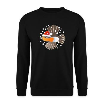 Schneller Weihnachts-Robin mit Weihnachtsmütze - Unisex Pullover - Schwarz - Vorne - Alina (178cm) & Michal (187cm)