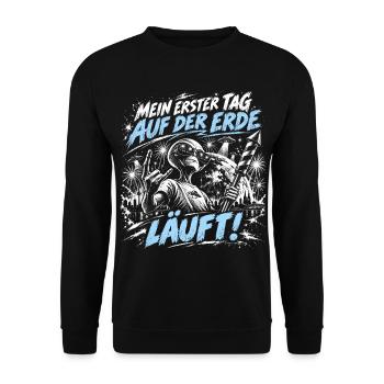 Mein erster Tag auf der Erde - Läuft! - Unisex Pullover - Schwarz - Vorne - Alina (178cm) & Michal (187cm)