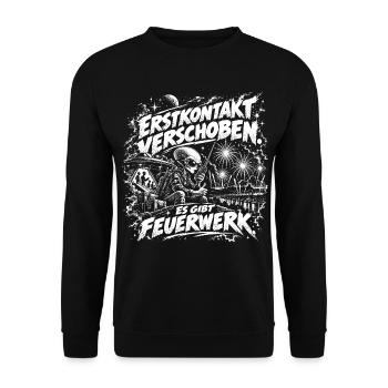 Erstkontakt verschoben – Es gibt Feuerwerk - Unisex Pullover - Schwarz - Vorne - Alina (178cm) & Michal (187cm)