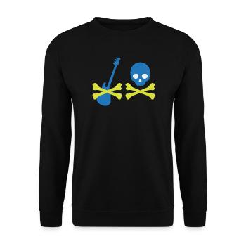 Pirat mit Bass und Totenkopf - Unisex Pullover - Schwarz - Vorne - Alina (178cm) & Michal (187cm)