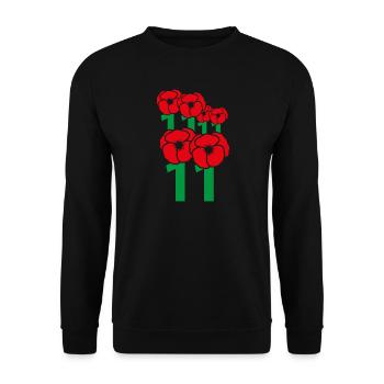 Rote Mohnblumen auf grünen Stängeln - Unisex Pullover - Schwarz - Vorne - Alina (178cm) & Michal (187cm)