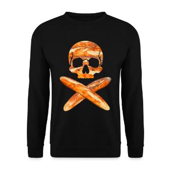 Thüringer Bratwurst - Skull mit gekreuzten Würsten - Unisex Pullover - Schwarz - Vorne - Alina (178cm) & Michal (187cm)