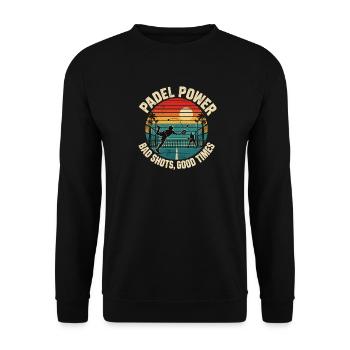 Padel Power – Schlechte Schüsse, gute Zeiten | Vintage Suns - Unisex Pullover - Schwarz - Vorne - Alina (178cm) & Michal (187cm)