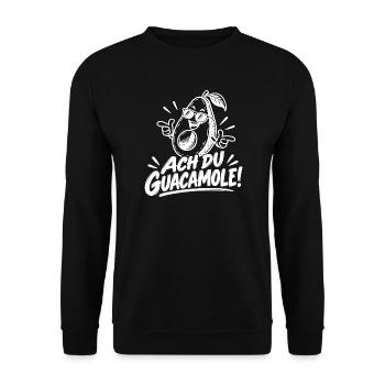 Ach du Guacamole – Lustiger Avocado Spruch - Unisex Pullover - Schwarz - Vorne - Alina (178cm) & Michal (187cm)
