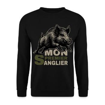 Mein erstes Wildschwein-lustiges Jagdgeschenk - Unisex Pullover - Schwarz - Vorne - Alina (178cm) & Michal (187cm)