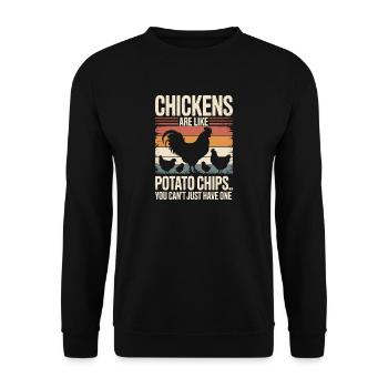 Hühner mögen Kartoffelchips Retro Hennen Lustiges Huhn - Unisex Pullover - Schwarz - Vorne - Alina (178cm) & Michal (187cm)