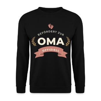 Befördert zur Oma – Abzeichen - Unisex Pullover - Schwarz - Vorne - Alina (178cm) & Michal (187cm)