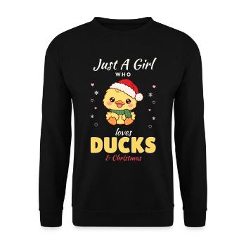 Just a Girl who loves Ducks & Christmas - Unisex Pullover - Schwarz - Vorne - Alina (178cm) & Michal (187cm)