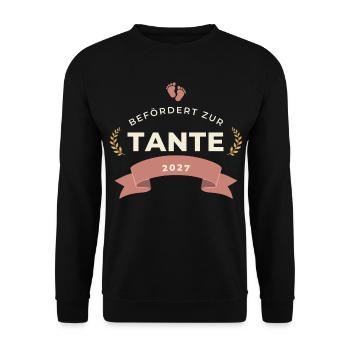 Befördert zur Tante 2027 – Abzeichen - Unisex Pullover - Schwarz - Vorne - Alina (178cm) & Michal (187cm)