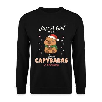 Just a Girl who loves Capybaras & Christmas - Unisex Pullover - Schwarz - Vorne - Alina (178cm) & Michal (187cm)