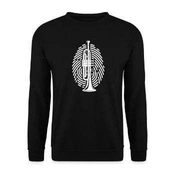 Trompete im Fingerabdruck Trompeter Trompeterin - Unisex Pullover - Schwarz - Vorne - Alina (178cm) & Michal (187cm)