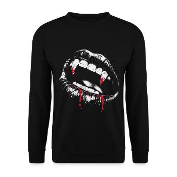 Blutige Vampirzähne – Halloween Horror - Unisex Pullover - Schwarz - Vorne - Alina (178cm) & Michal (187cm)