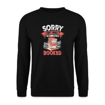 Entschuldigung, alle reserviert: Stapel Bücher - Unisex Pullover - Schwarz - Vorne - Alina (178cm) & Michal (187cm)